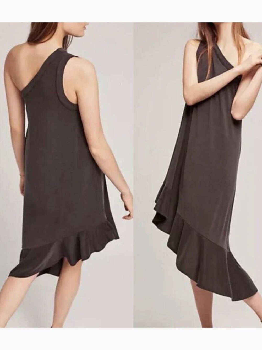 MOULINETTE SOEURS ANTHROPOLOGIE ANTHRO Raneri One Shoulder Dress Dark Gray Boho